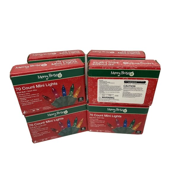 8 Boxes Merry Brite Box 70 Count Mini Christmas Lights Colored Bulb Green wire W - Picture 2 of 3